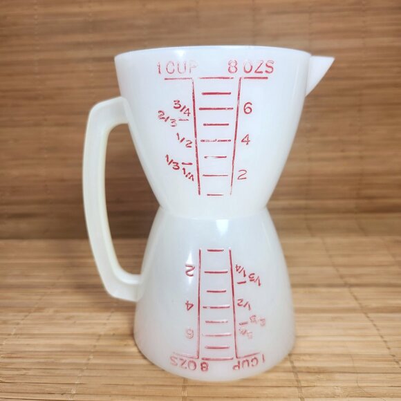 Tupperware Wet Dry Double Measuring Cup 8 oz. Hourglass 2-Sided Vintage 70s - Picture 1 of 6